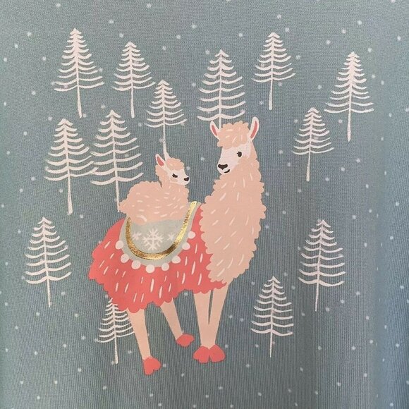 Lauren Conrad Intimates Llama Medium Blue Holiday Pullover Pajama Top Soft - Picture 1 of 8